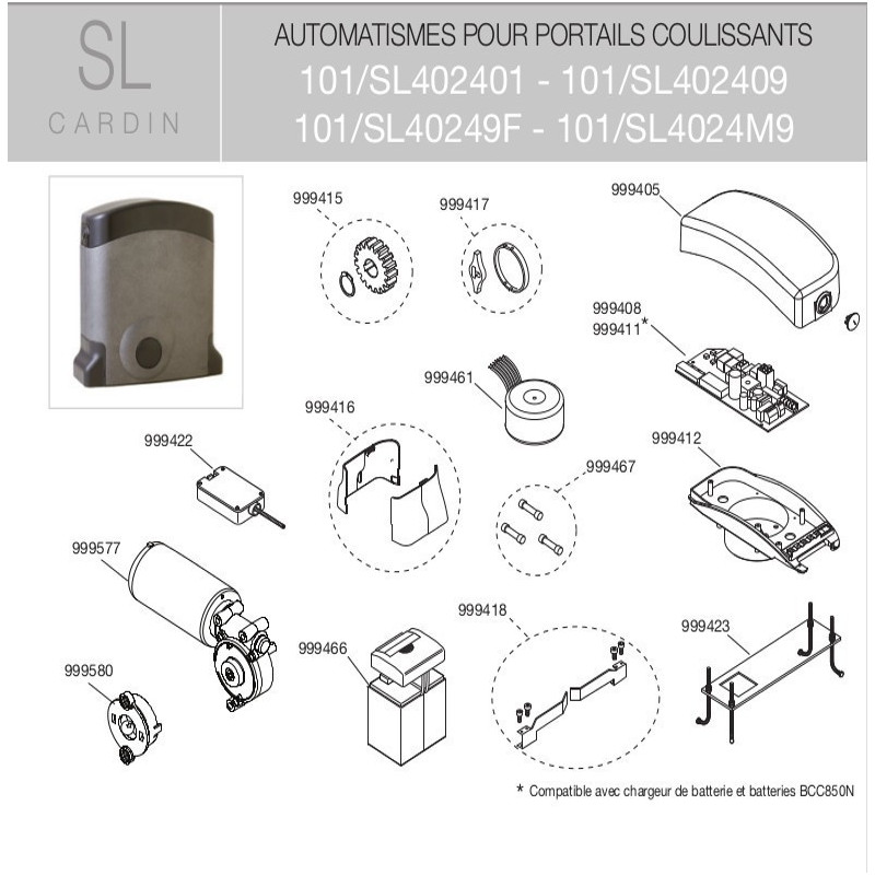  Clé de déverrouillage moteur + couvercle SL Cardin 999417