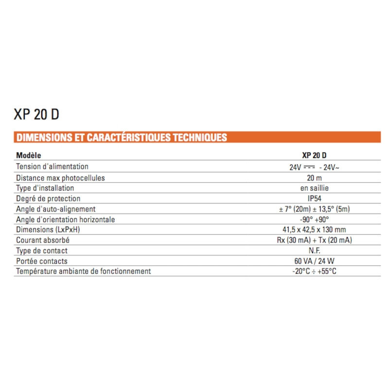 FAAC XP20D - Photocellules infrarouges orientables 20 m