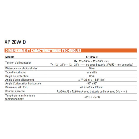 FAAC XP20WD+PILES – Cellules infrarouges orientables 20m